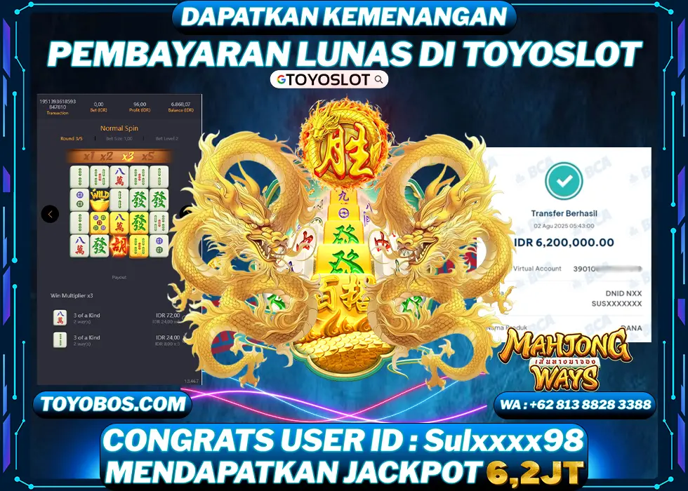 TOYOSLOT - BUKTI KEMENANGAN Mahjong Ways Rp6,200,000,- LUNAS